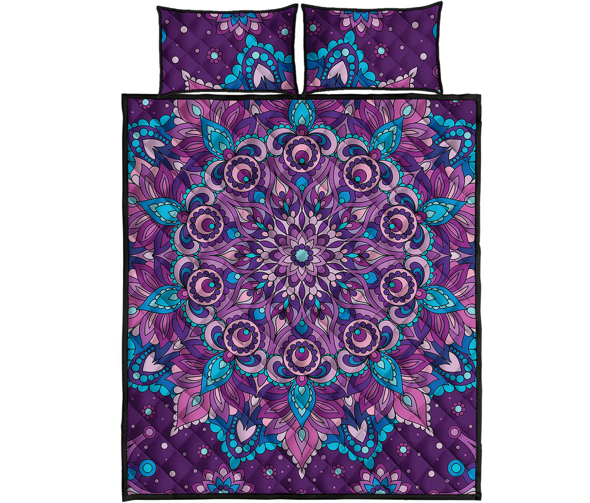 Purple And Blue Mandala Print Quilt Bed Set