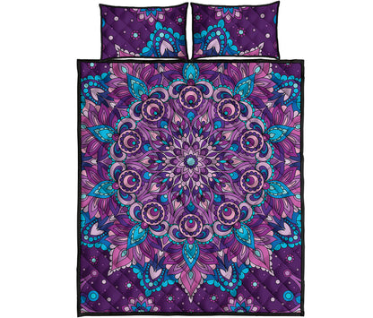 Purple And Blue Mandala Print Quilt Bed Set