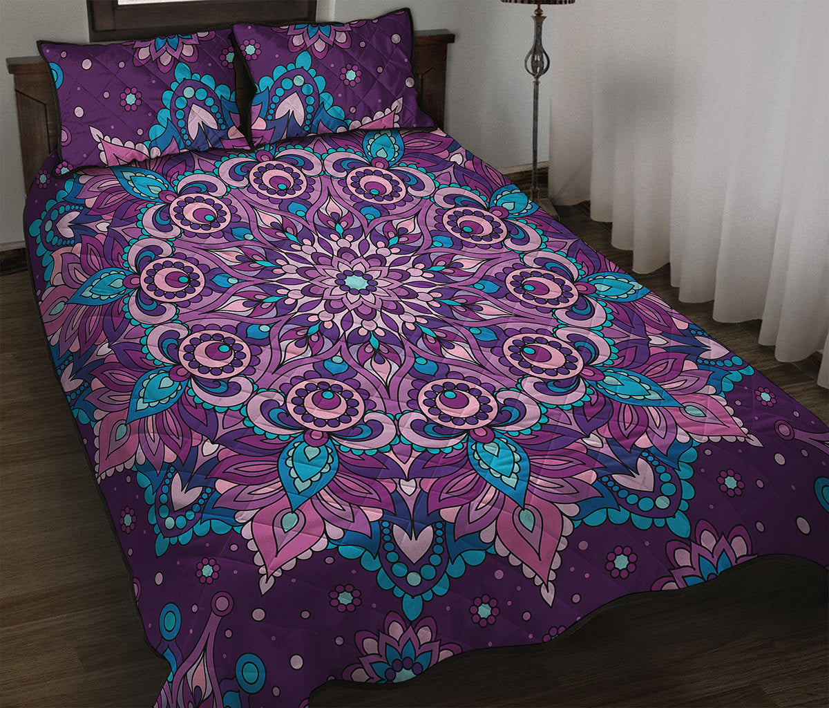 Purple And Blue Mandala Print Quilt Bed Set