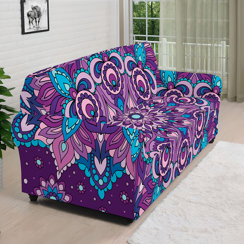Purple And Blue Mandala Print Sofa Cover