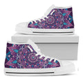 Purple And Blue Mandala Print White High Top Sneakers