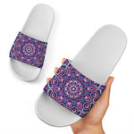 Purple And Blue Mandala Print White Slide Sandals
