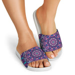 Purple And Blue Mandala Print White Slide Sandals