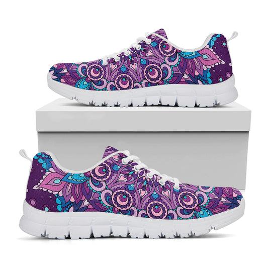 Purple And Blue Mandala Print White Sneakers
