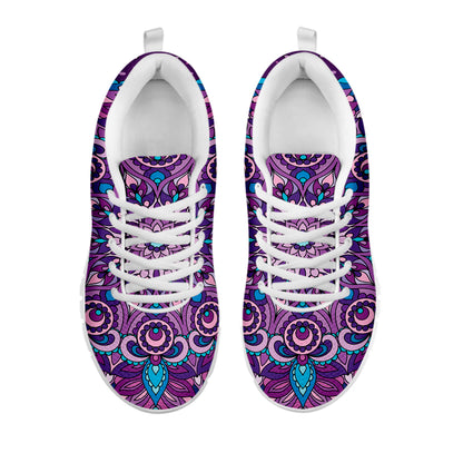 Purple And Blue Mandala Print White Sneakers