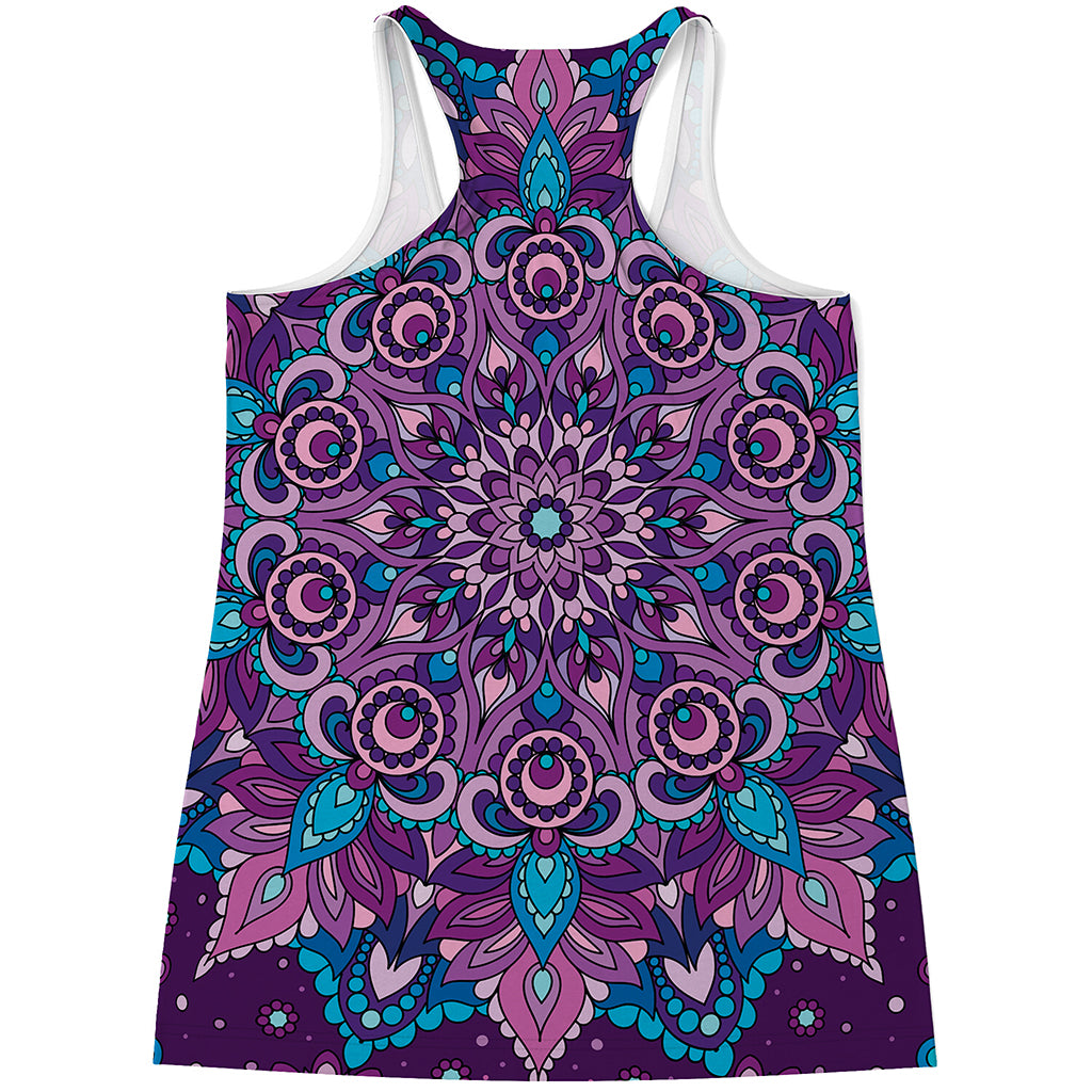 Purple And Blue Mandala Print Women's Racerback Tank Top
