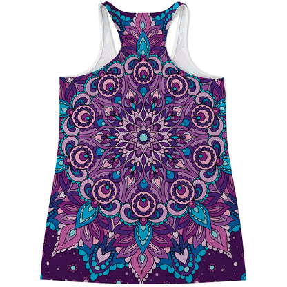 Purple And Blue Mandala Print Women's Racerback Tank Top