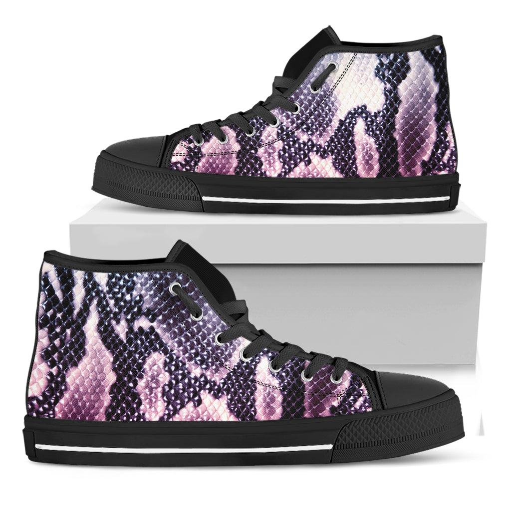 Purple And Blue Snakeskin Print Black High Top Shoes