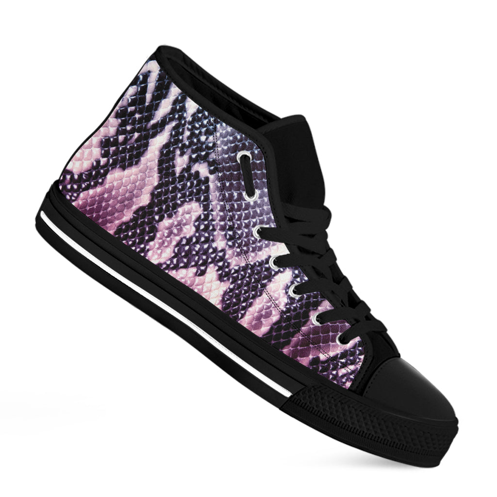 Purple And Blue Snakeskin Print Black High Top Shoes
