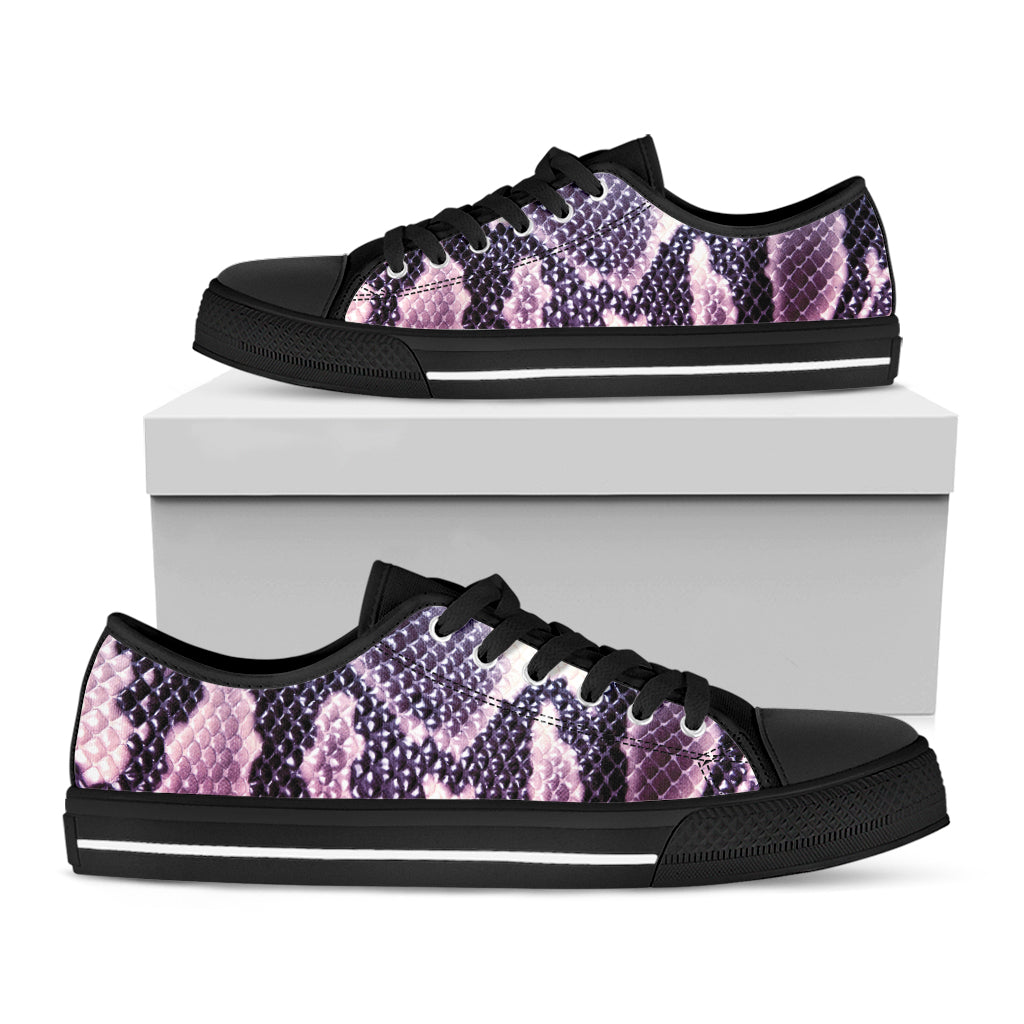 Purple And Blue Snakeskin Print Black Low Top Shoes