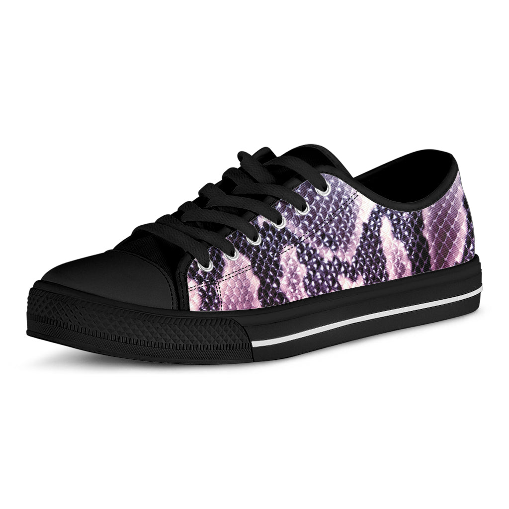 Purple And Blue Snakeskin Print Black Low Top Shoes