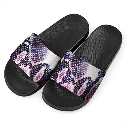 Purple And Blue Snakeskin Print Black Slide Sandals
