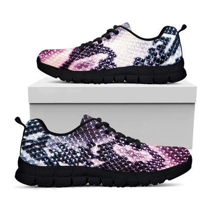 Purple And Blue Snakeskin Print Black Sneakers