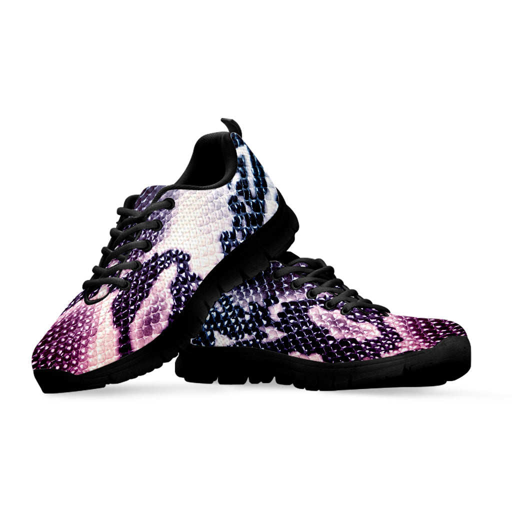 Purple And Blue Snakeskin Print Black Sneakers