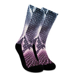 Purple And Blue Snakeskin Print Crew Socks