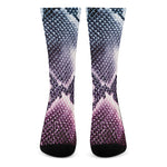 Purple And Blue Snakeskin Print Crew Socks