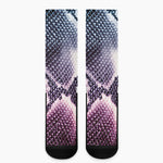 Purple And Blue Snakeskin Print Crew Socks