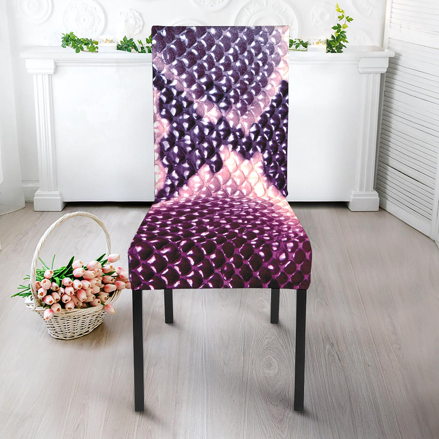 Purple And Blue Snakeskin Print Dining Chair Slipcover