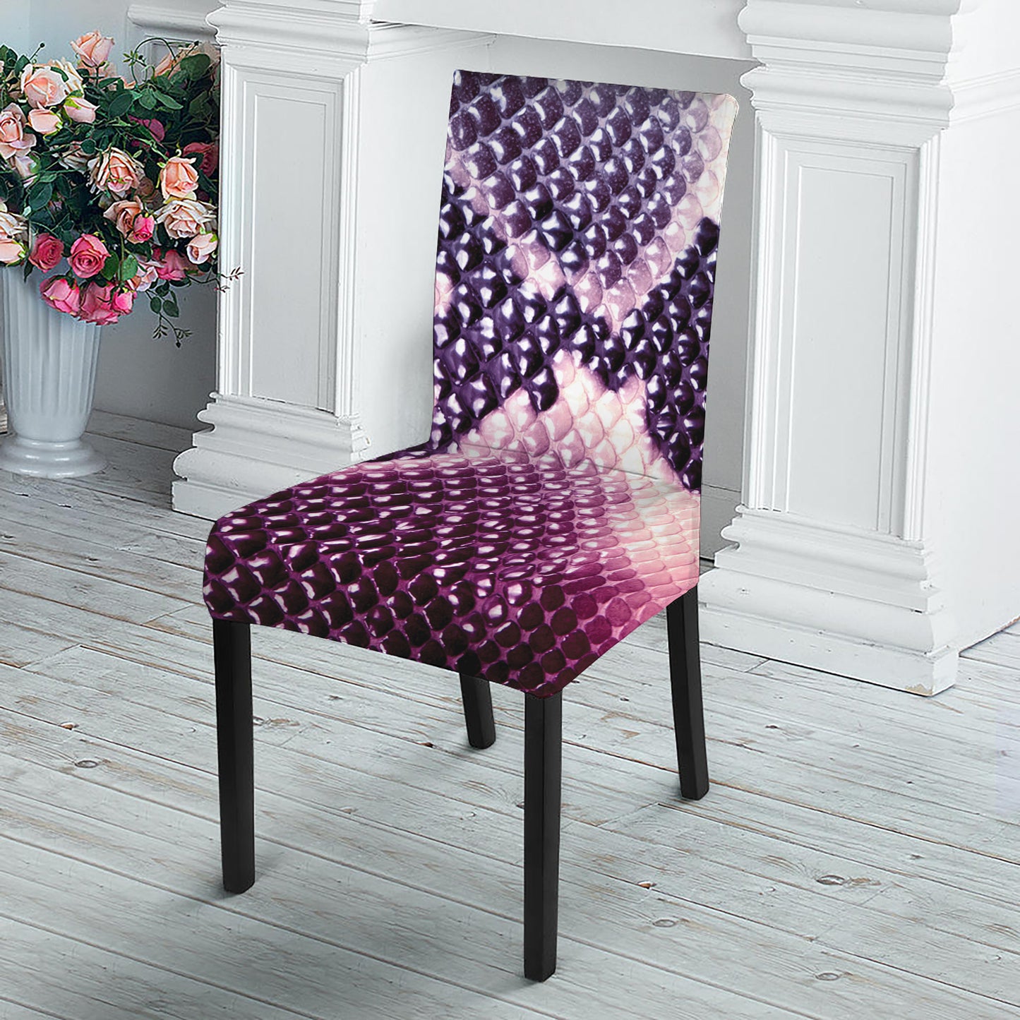 Purple And Blue Snakeskin Print Dining Chair Slipcover