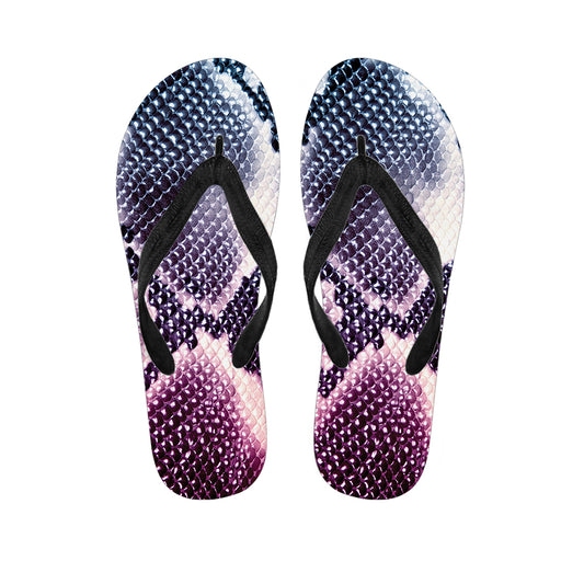 Purple And Blue Snakeskin Print Flip Flops