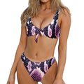 Purple And Blue Snakeskin Print Front Bow Tie Bikini