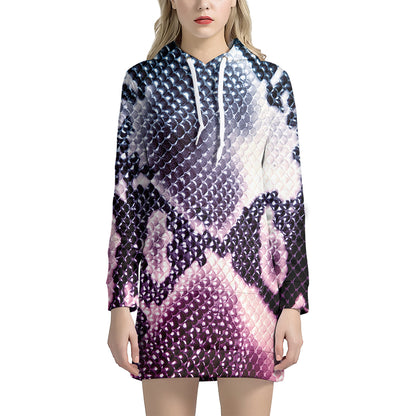 Purple And Blue Snakeskin Print Hoodie Dress