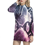 Purple And Blue Snakeskin Print Hoodie Dress