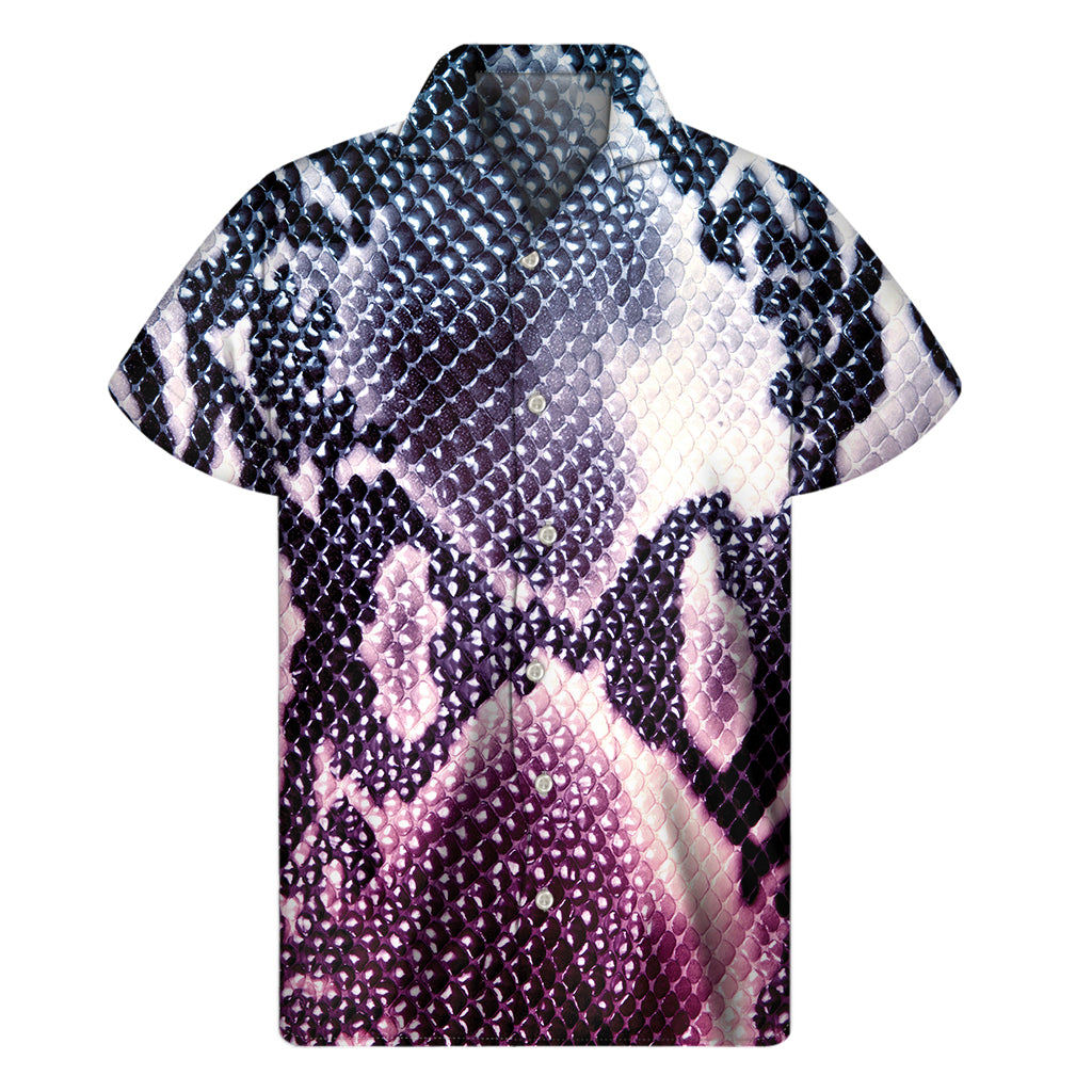 Purple And Blue Snakeskin Print Men's Short Sleeve Shirt