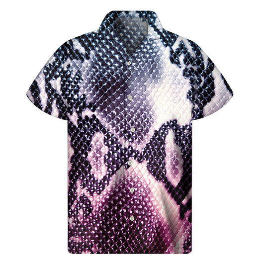 Purple And Blue Snakeskin Print Men's Short Sleeve Shirt
