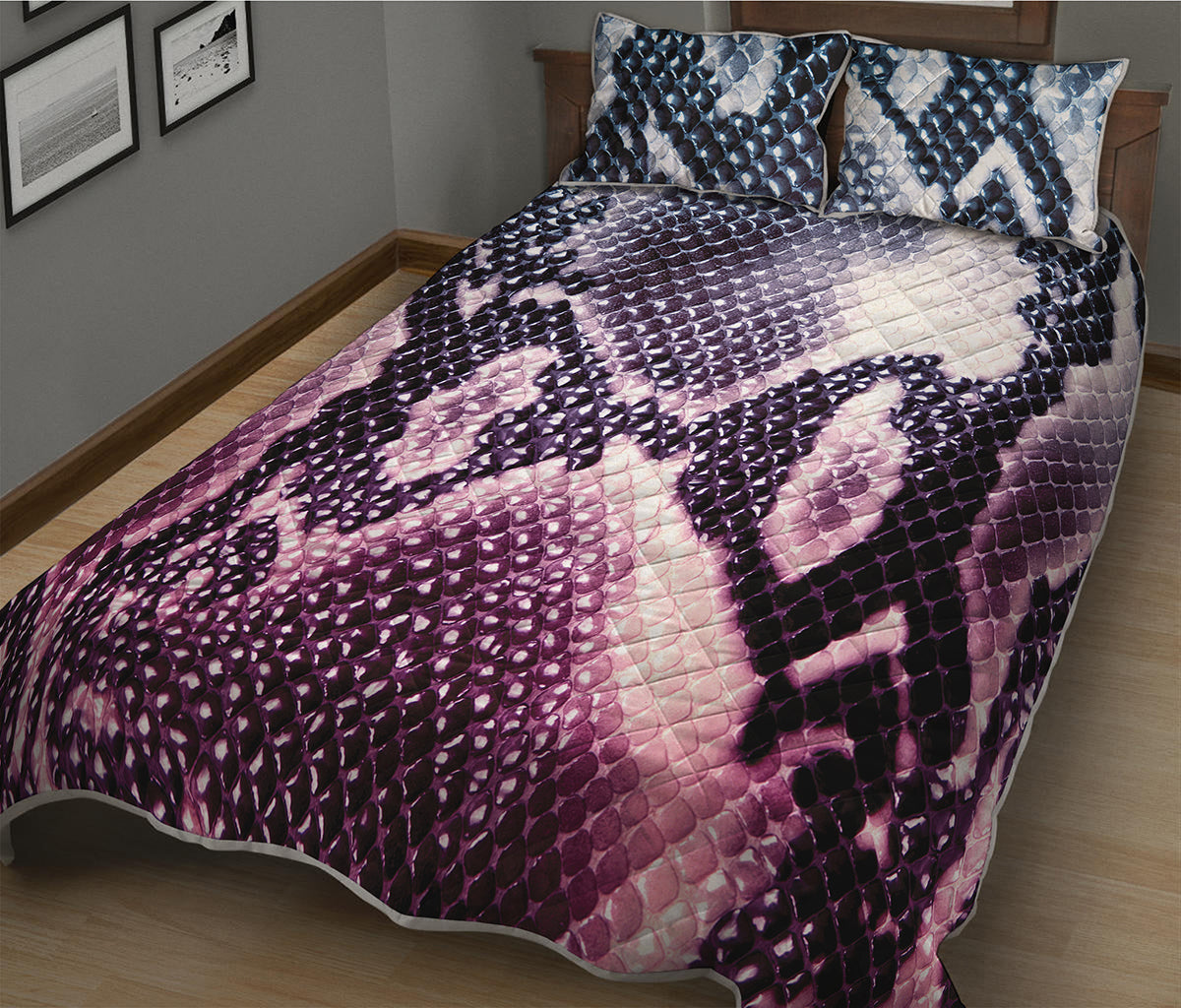 Purple And Blue Snakeskin Print Quilt Bed Set