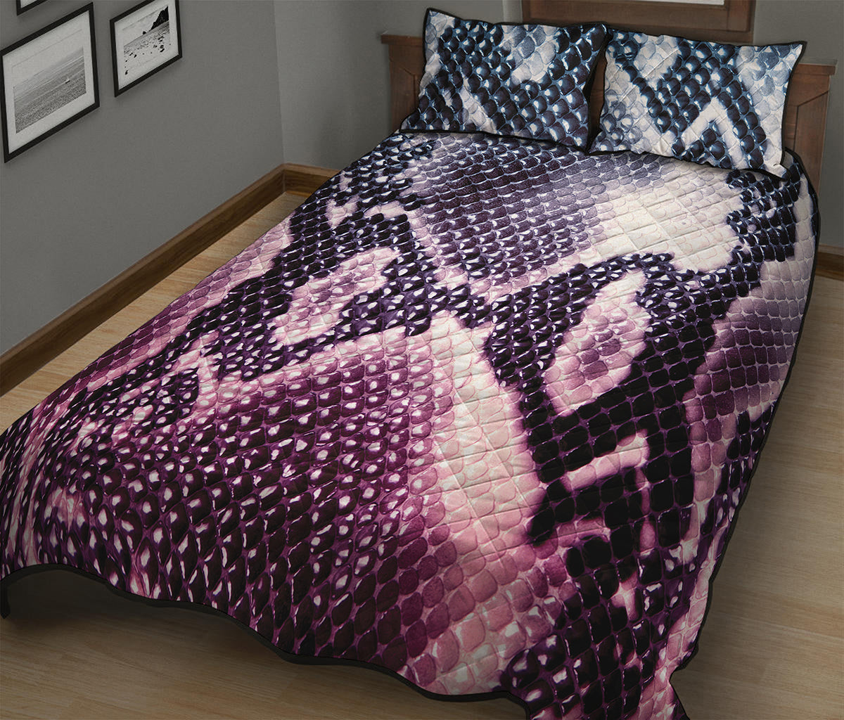 Purple And Blue Snakeskin Print Quilt Bed Set
