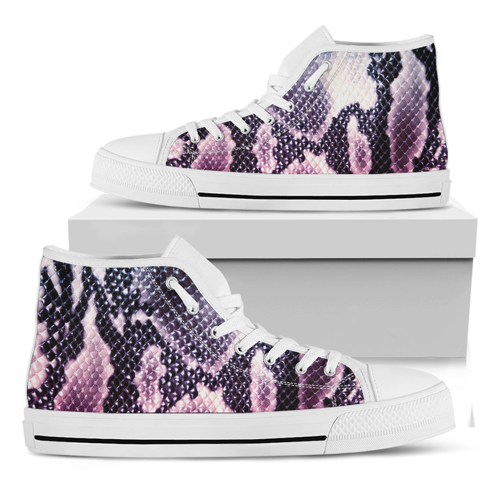 Purple And Blue Snakeskin Print White High Top Shoes