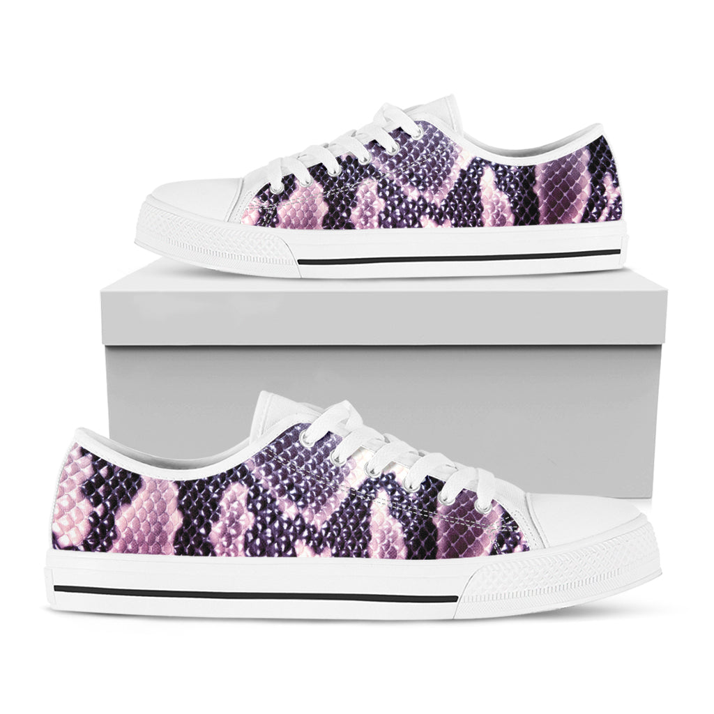 Purple And Blue Snakeskin Print White Low Top Shoes