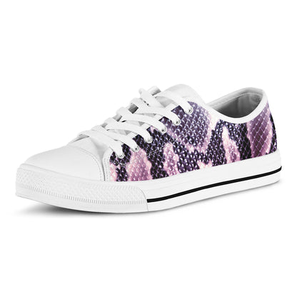 Purple And Blue Snakeskin Print White Low Top Shoes