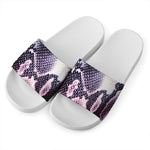 Purple And Blue Snakeskin Print White Slide Sandals