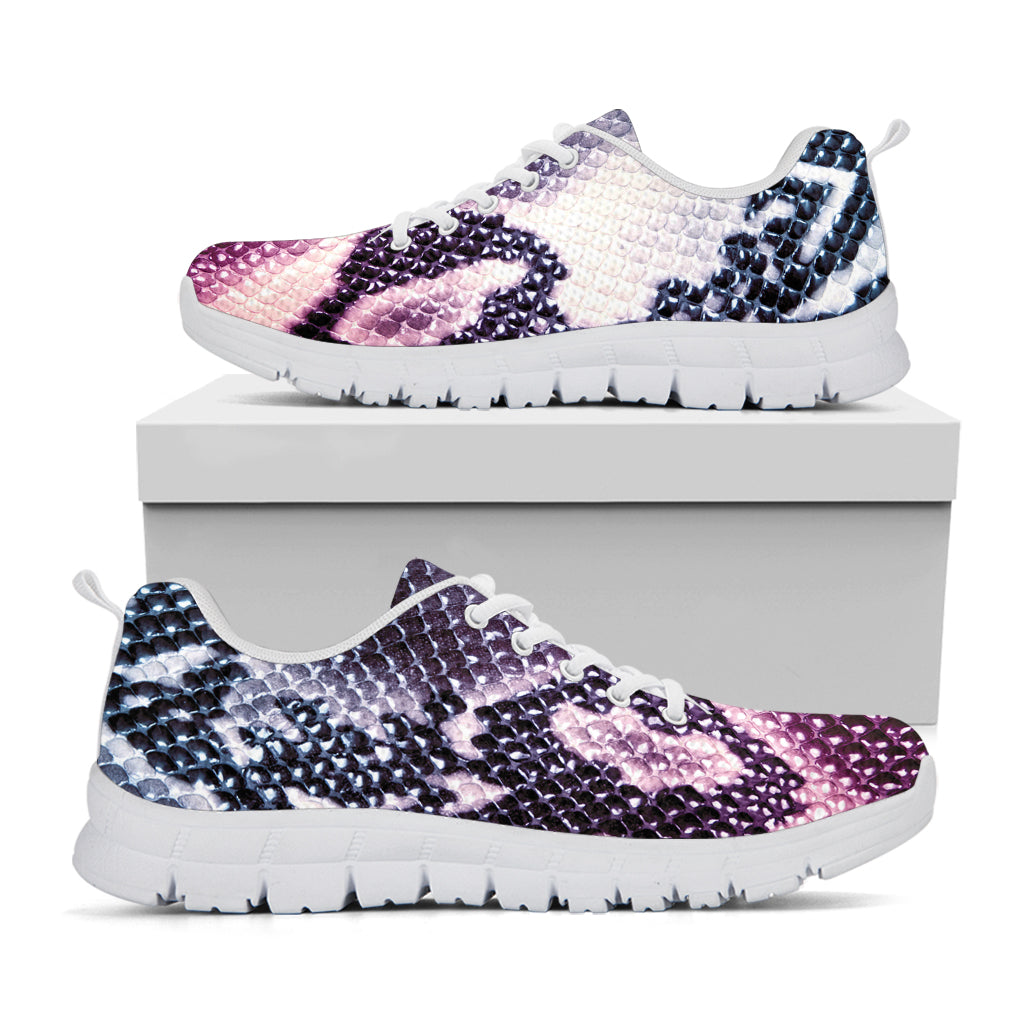 Purple And Blue Snakeskin Print White Sneakers