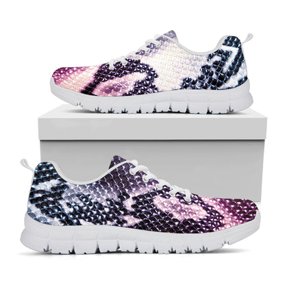 Purple And Blue Snakeskin Print White Sneakers
