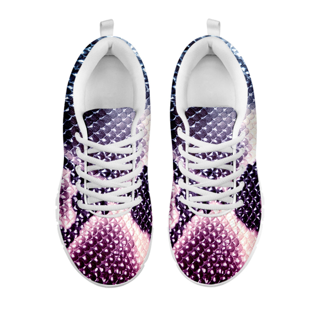 Purple And Blue Snakeskin Print White Sneakers