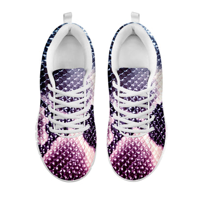 Purple And Blue Snakeskin Print White Sneakers