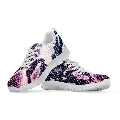 Purple And Blue Snakeskin Print White Sneakers