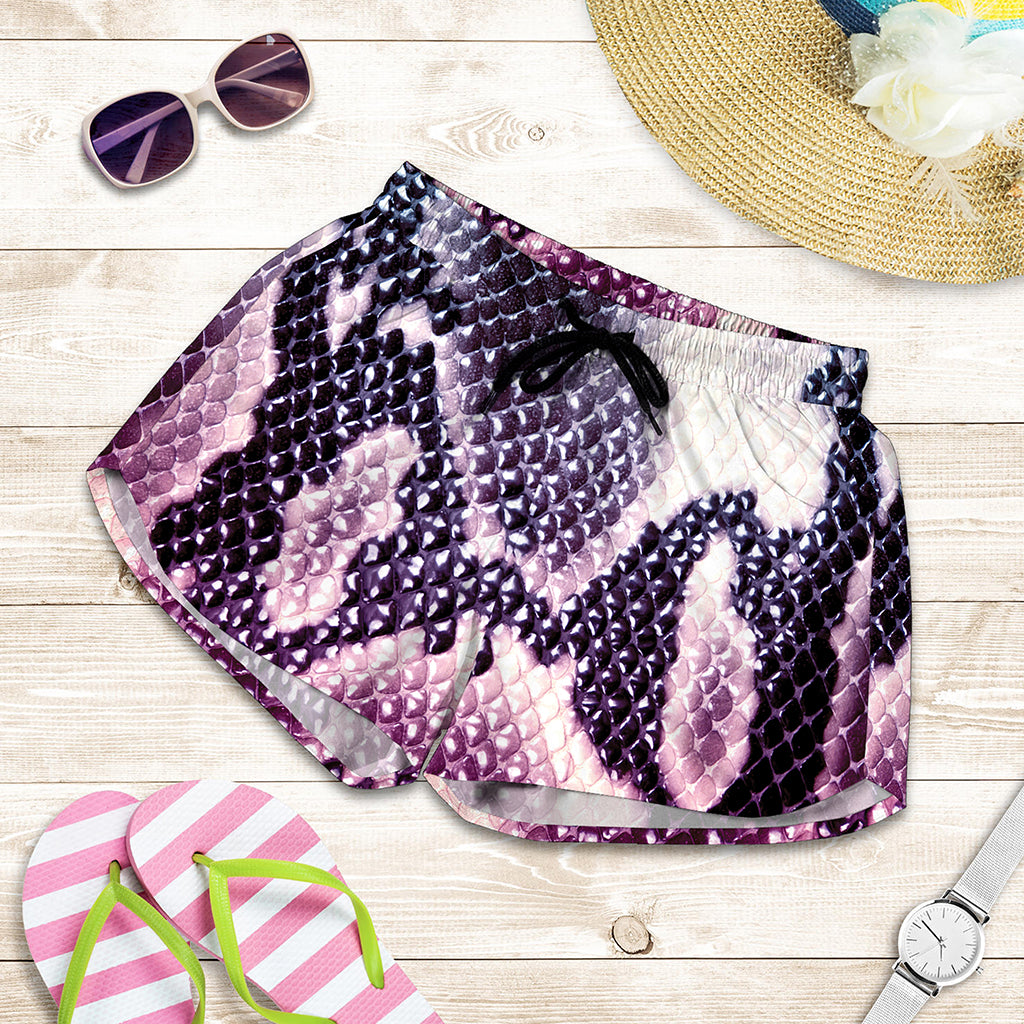 Purple And Blue Snakeskin Print Women's Shorts