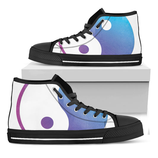 Purple And Blue Yin Yang Print Black High Top Shoes