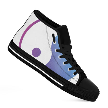 Purple And Blue Yin Yang Print Black High Top Shoes