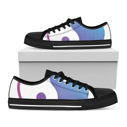Purple And Blue Yin Yang Print Black Low Top Shoes 