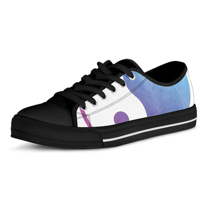 Purple And Blue Yin Yang Print Black Low Top Shoes 