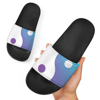 Purple And Blue Yin Yang Print Black Slide Sandals