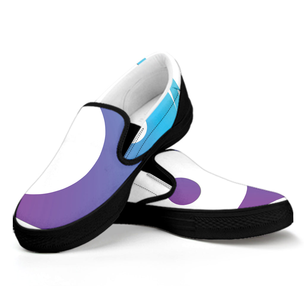 Purple And Blue Yin Yang Print Black Slip On Shoes