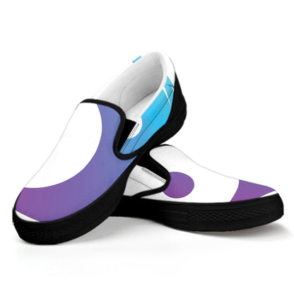 Purple And Blue Yin Yang Print Black Slip On Shoes