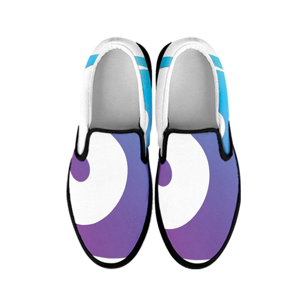 Purple And Blue Yin Yang Print Black Slip On Shoes