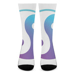 Purple And Blue Yin Yang Print Crew Socks